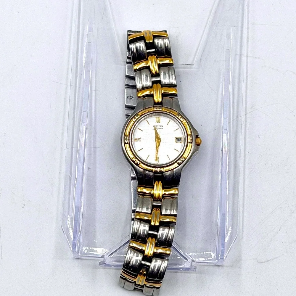 Citizen Elegance Women Two Tone Watch White Dial Silver Gold New‎ Battery